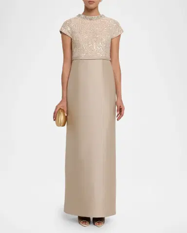 Sachin & Babi Isla Sequin Tweed & Mikado Column Gown | Thumbnail 2 Sachin & Babi Isla Sequin Tweed & Mikado Column Gown | Thumbnail 2