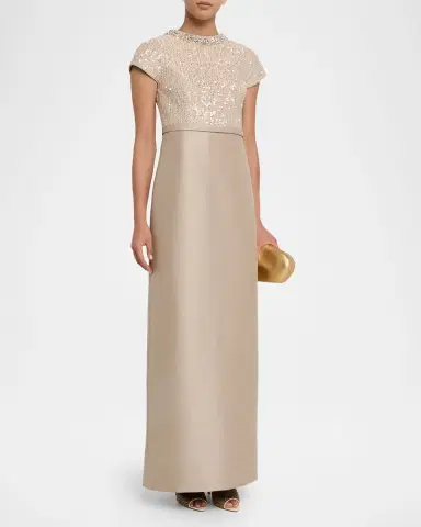 Sachin & Babi Isla Sequin Tweed & Mikado Column Gown | Thumbnail 4 Sachin & Babi Isla Sequin Tweed & Mikado Column Gown | Thumbnail 4