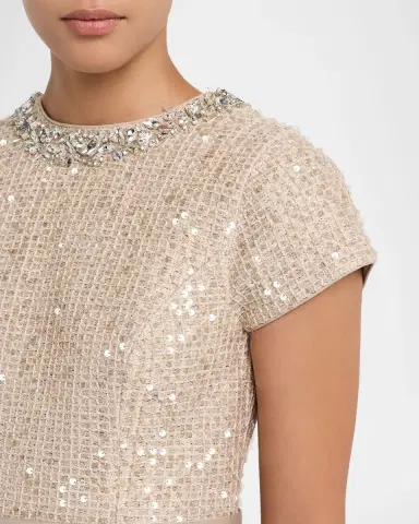 Sachin & Babi Isla Sequin Tweed & Mikado Column Gown | Thumbnail 5 Sachin & Babi Isla Sequin Tweed & Mikado Column Gown | Thumbnail 5