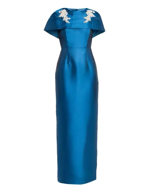 Eve Cape Silk Twill Column Gown