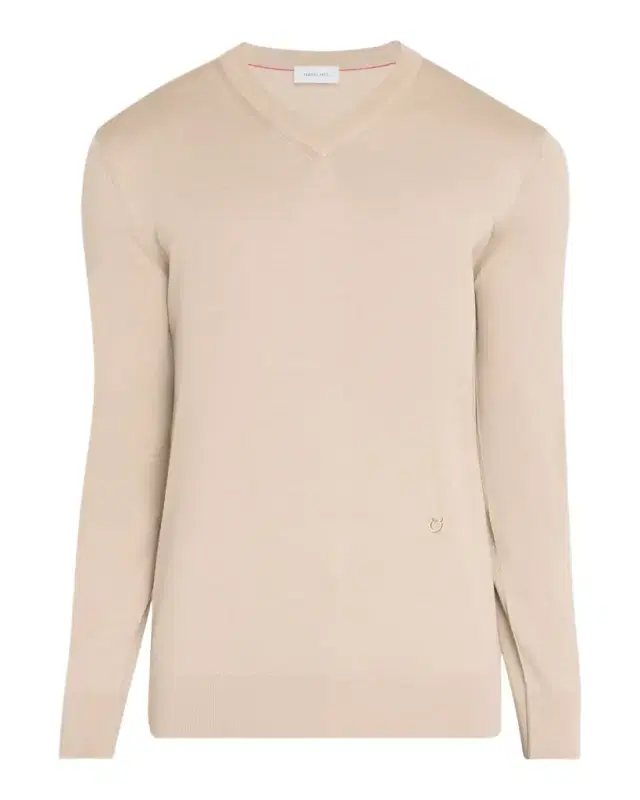 Men's Virgin Wool Embroidered-Gancio V-Neck Sweater