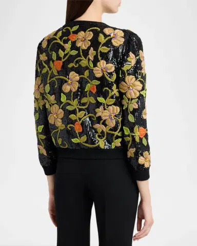 Valentino Garavani Sequined Floral Embroidered Crewneck Cardigan | Thumbnail 3