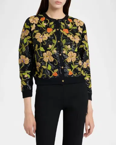 Valentino Garavani Sequined Floral Embroidered Crewneck Cardigan | Thumbnail 4