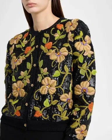 Valentino Garavani Sequined Floral Embroidered Crewneck Cardigan | Thumbnail 5