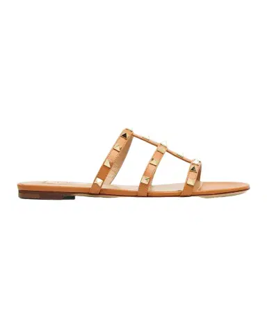 Valentino Garavani Rockstud Caged Leather Flat Slide Sandals | Thumbnail 1 Valentino Garavani Rockstud Caged Leather Flat Slide Sandals | Thumbnail 1