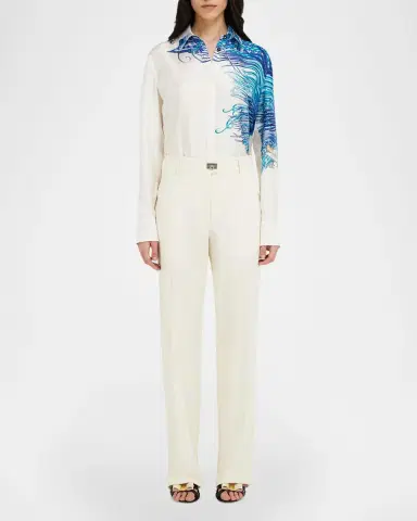 FERRAGAMO Cotton-Silk Canvas Turn Lock Straight-Leg Pants | Thumbnail 2