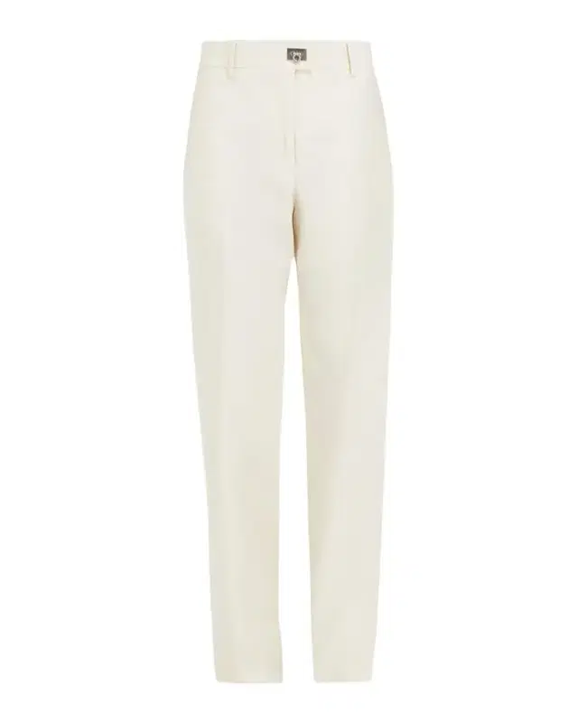 Cotton-Silk Canvas Turn Lock Straight-Leg Pants