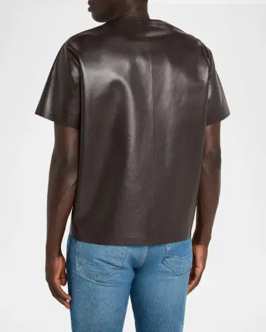 Tom Ford Men's Napa Leather Short-Sleeve Shirt | Thumbnail 3 Tom Ford Men's Napa Leather Short-Sleeve Shirt | Thumbnail 3