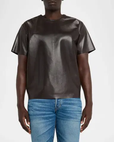 Tom Ford Men's Napa Leather Short-Sleeve Shirt | Thumbnail 4 Tom Ford Men's Napa Leather Short-Sleeve Shirt | Thumbnail 4