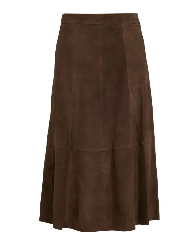 Vince Mid-Rise Flared Suede Skirt