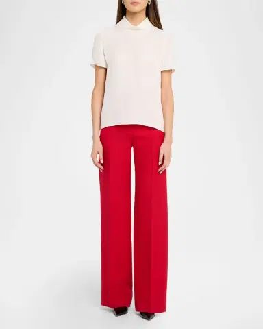 Valentino Garavani Mock-Neck Short-Sleeve Silk Top | Thumbnail 2 Valentino Garavani Mock-Neck Short-Sleeve Silk Top | Thumbnail 2