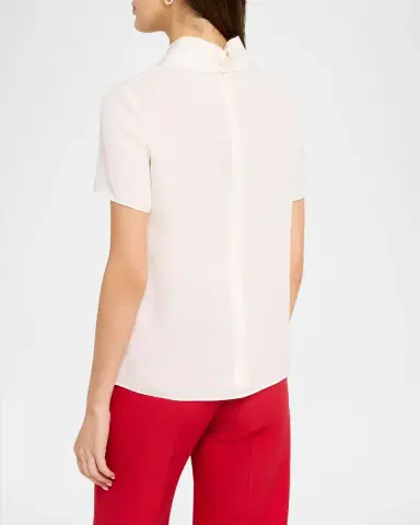 Valentino Garavani Mock-Neck Short-Sleeve Silk Top | Thumbnail 3 Valentino Garavani Mock-Neck Short-Sleeve Silk Top | Thumbnail 3