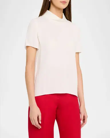 Valentino Garavani Mock-Neck Short-Sleeve Silk Top | Thumbnail 4 Valentino Garavani Mock-Neck Short-Sleeve Silk Top | Thumbnail 4