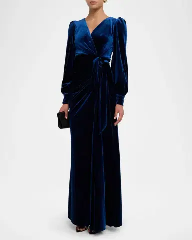 BADGLEY MISCHKA Pleated A-Line Velvet Gown | Thumbnail 4 BADGLEY MISCHKA Pleated A-Line Velvet Gown | Thumbnail 4