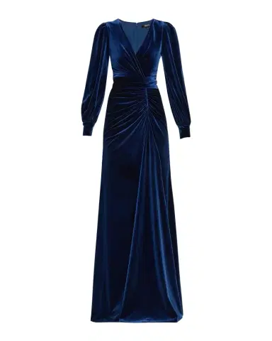 BADGLEY MISCHKA Pleated A-Line Velvet Gown | Thumbnail 1 BADGLEY MISCHKA Pleated A-Line Velvet Gown | Thumbnail 1