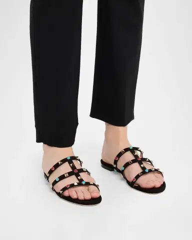 Valentino Garavani Rockstud Suede Flat Slide Sandals | Thumbnail 2 Valentino Garavani Rockstud Suede Flat Slide Sandals | Thumbnail 2