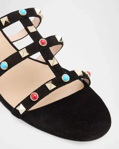 Valentino Garavani Rockstud Suede Flat Slide Sandals | Thumbnail 5 Valentino Garavani Rockstud Suede Flat Slide Sandals | Thumbnail 5