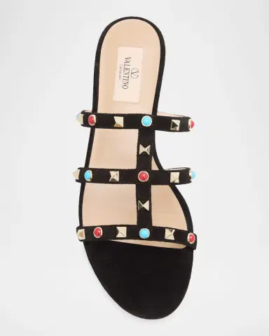 Valentino Garavani Rockstud Suede Flat Slide Sandals | Thumbnail 6 Valentino Garavani Rockstud Suede Flat Slide Sandals | Thumbnail 6
