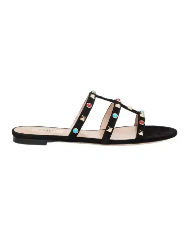 Valentino Garavani Rockstud Suede Flat Slide Sandals | Thumbnail 1 Valentino Garavani Rockstud Suede Flat Slide Sandals | Thumbnail 1