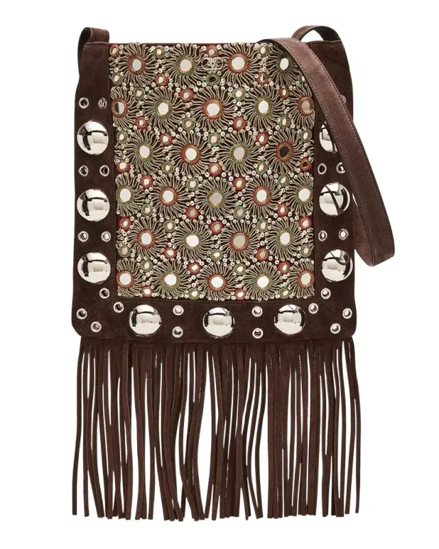 Nellcote Medium Studded Fringed Suede Crossbody Bag