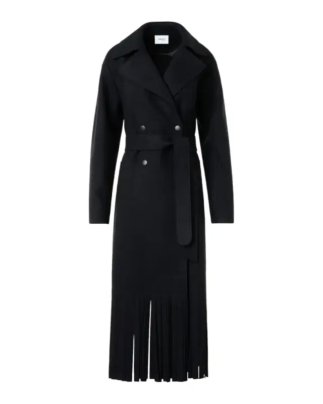 Akris punto Fringed Wool Belted Maxi Trench Coat