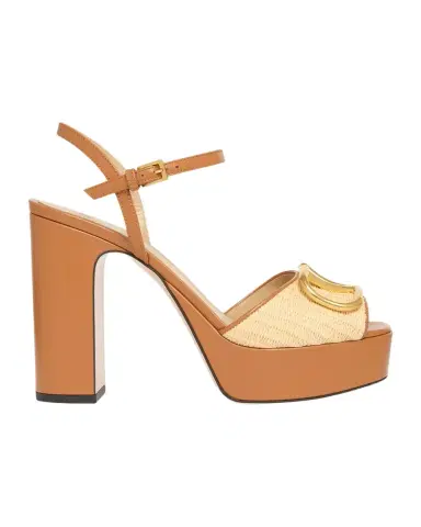Valentino Garavani 115mm VLogo Signature Raffia and Leather Platform Sandals | Thumbnail 1 Valentino Garavani 115mm VLogo Signature Raffia and Leather Platform Sandals | Thumbnail 1