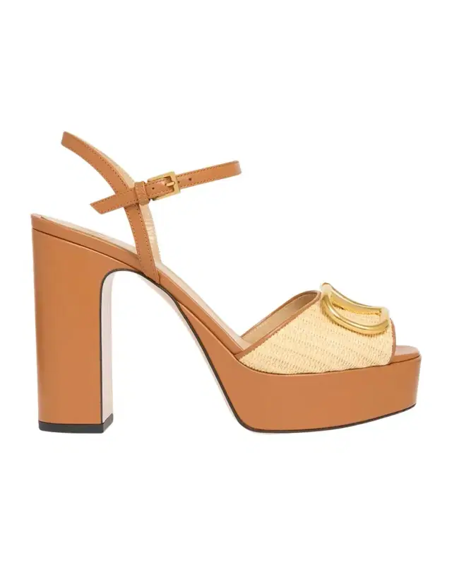 Valentino Garavani 115mm VLogo Signature Raffia and Leather Platform Sandals