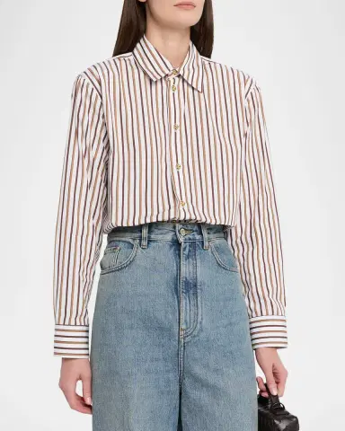 Bottega Veneta Knot-Button Striped Cotton Button-Down Shirt | Thumbnail 4 Bottega Veneta Knot-Button Striped Cotton Button-Down Shirt | Thumbnail 4