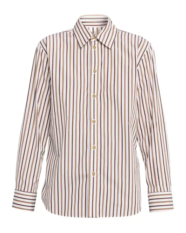 Knot-Button Striped Cotton Button-Down Shirt
