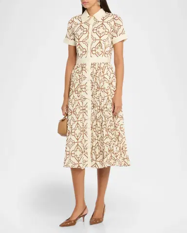 Mestiza New York Billie Pleated Tile-Print Midi Shirtdress | Thumbnail 4