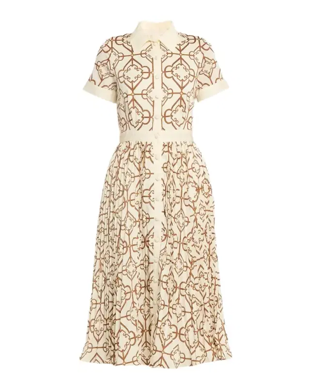 Mestiza New York Billie Pleated Tile-Print Midi Shirtdress