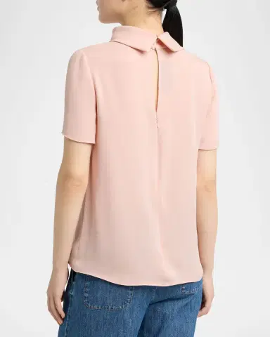 Valentino Garavani Mock-Neck Short-Sleeve Silk Top | Thumbnail 3 Valentino Garavani Mock-Neck Short-Sleeve Silk Top | Thumbnail 3
