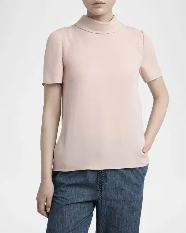 Valentino Garavani Mock-Neck Short-Sleeve Silk Top | Thumbnail 4 Valentino Garavani Mock-Neck Short-Sleeve Silk Top | Thumbnail 4