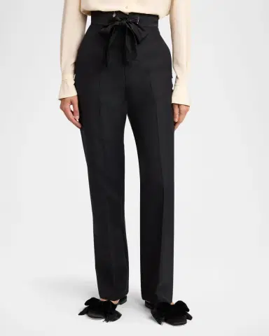 Valentino Garavani Bow High-Rise Cashmere Straight-Leg Pants | Thumbnail 3