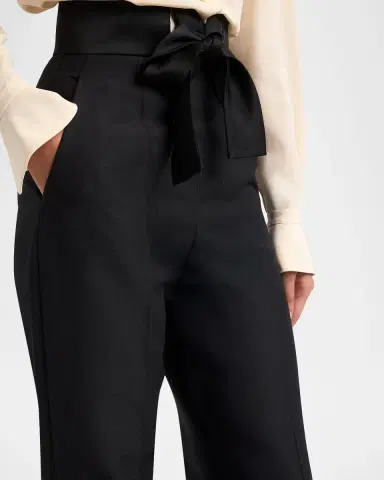 Valentino Garavani Bow High-Rise Cashmere Straight-Leg Pants | Thumbnail 4