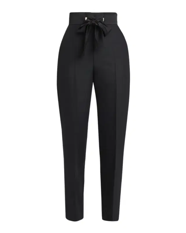 Bow High-Rise Cashmere Straight-Leg Pants