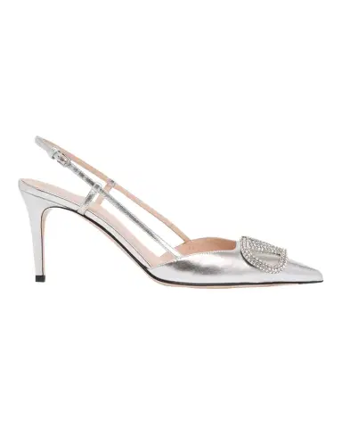 Valentino Garavani 80mm VLogo Signature Strass Metallic Leather Slingback Pumps | Thumbnail 1 Valentino Garavani 80mm VLogo Signature Strass Metallic Leather Slingback Pumps | Thumbnail 1