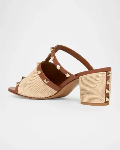 Valentino Garavani 60mm Rockstud Raffia Block-Heel Slide Sandals | Thumbnail 2 Valentino Garavani 60mm Rockstud Raffia Block-Heel Slide Sandals | Thumbnail 2
