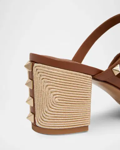 Valentino Garavani 60mm Rockstud Raffia Block-Heel Slide Sandals | Thumbnail 3 Valentino Garavani 60mm Rockstud Raffia Block-Heel Slide Sandals | Thumbnail 3