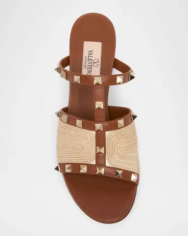 Valentino Garavani 60mm Rockstud Raffia Block-Heel Slide Sandals | Thumbnail 4 Valentino Garavani 60mm Rockstud Raffia Block-Heel Slide Sandals | Thumbnail 4