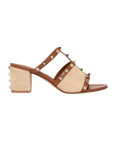 Valentino Garavani 60mm Rockstud Raffia Block-Heel Slide Sandals | Thumbnail 1 Valentino Garavani 60mm Rockstud Raffia Block-Heel Slide Sandals | Thumbnail 1