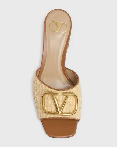 Valentino Garavani VLogo Signature Leather and Raffia Mule Sandals | Thumbnail 4 Valentino Garavani VLogo Signature Leather and Raffia Mule Sandals | Thumbnail 4
