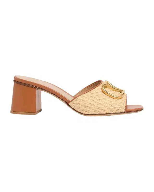 Valentino Garavani VLogo Signature Leather and Raffia Mule Sandals
