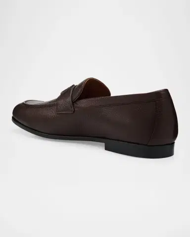 Ferragamo Men's Touch Hammered Leather Rubber-Gancini Loafers | Thumbnail 4