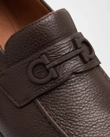 Ferragamo Men's Touch Hammered Leather Rubber-Gancini Loafers | Thumbnail 5