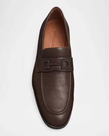 Ferragamo Men's Touch Hammered Leather Rubber-Gancini Loafers | Thumbnail 6