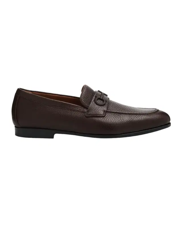Ferragamo Men 's Touch Hammered Leather Rubber-Gancini Loafers