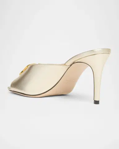 Valentino Garavani 80mm VLogo Signature Metallic Leather Mule Pumps | Thumbnail 2