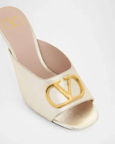 Valentino Garavani 80mm VLogo Signature Metallic Leather Mule Pumps | Thumbnail 3