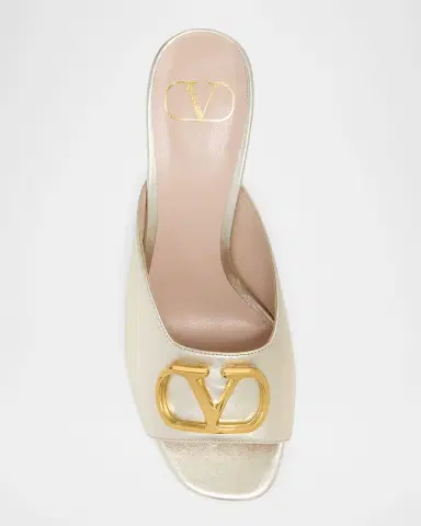 Valentino Garavani 80mm VLogo Signature Metallic Leather Mule Pumps | Thumbnail 4